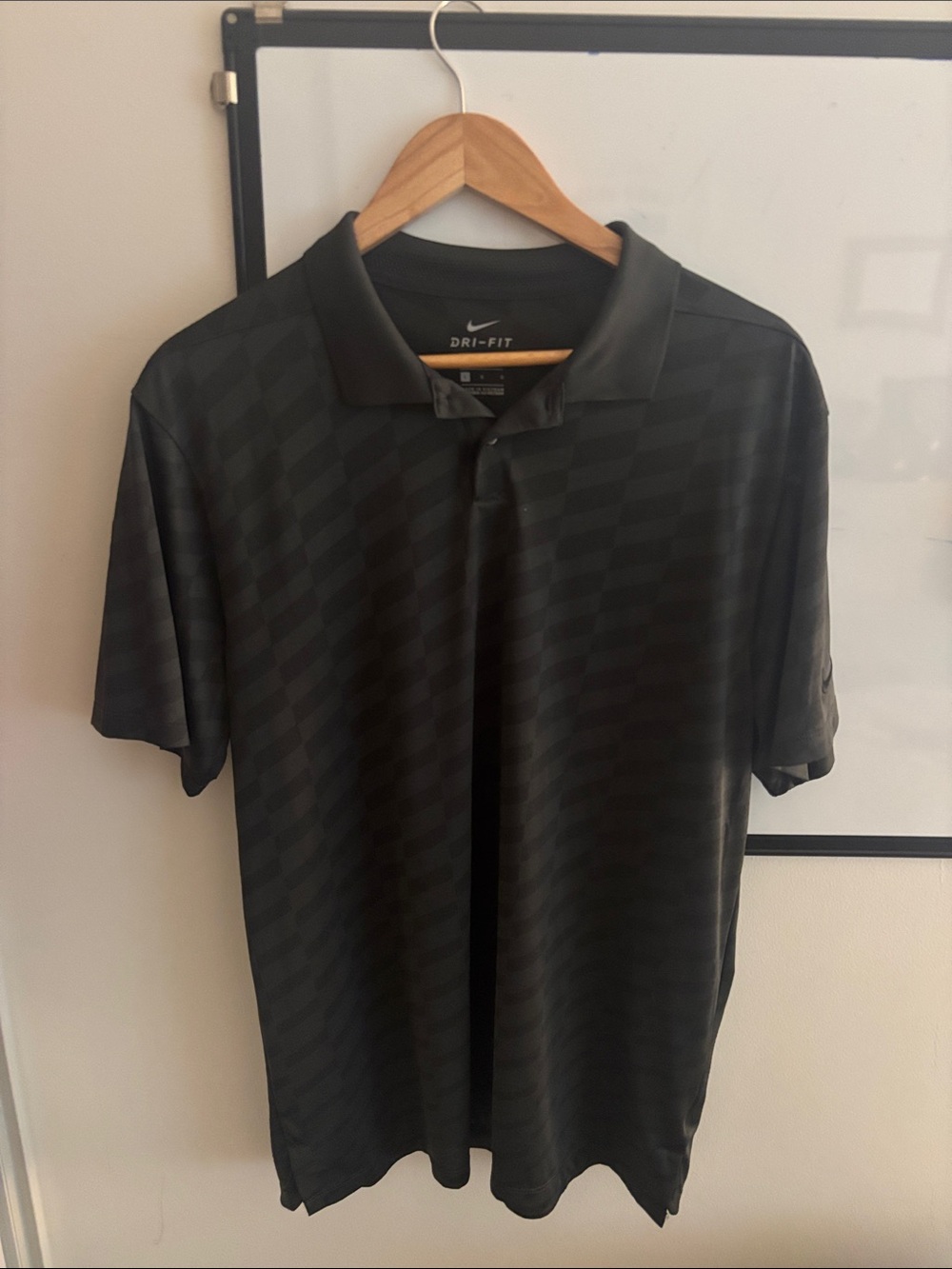 Nike Men's Black Checker-Pattern Dri-FIT Polo
